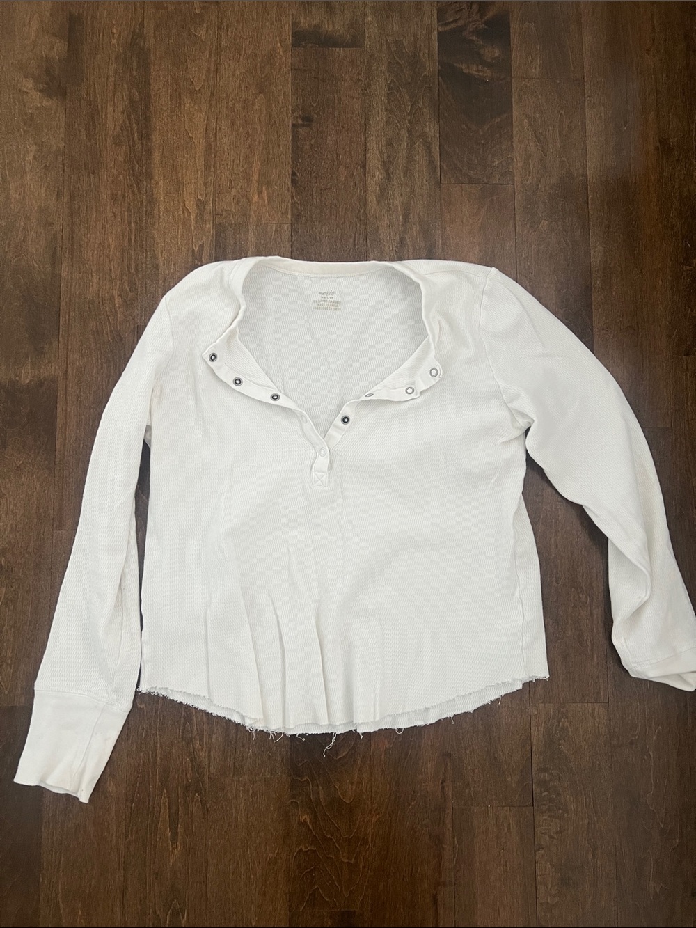 Women's White Long-Sleeve Waffle Henley Top